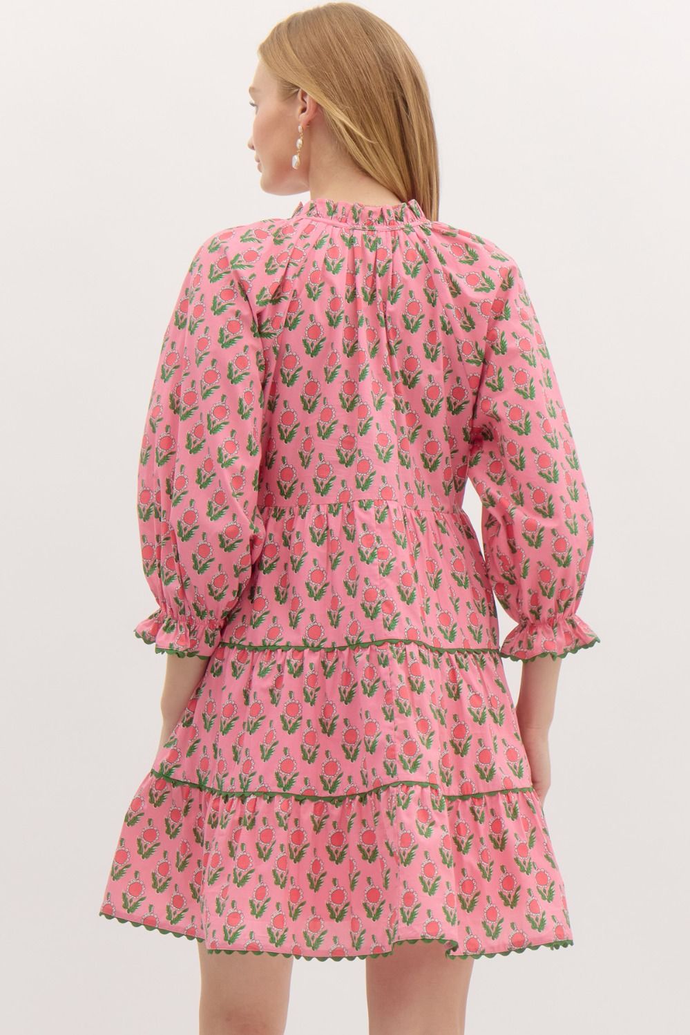 Dress - Pink Tiered Print - Scallop Trim Inset - Findlay Rowe Designs