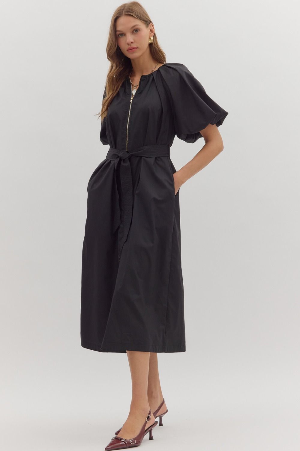 Entro - Dress - Solid Zip Front - Black