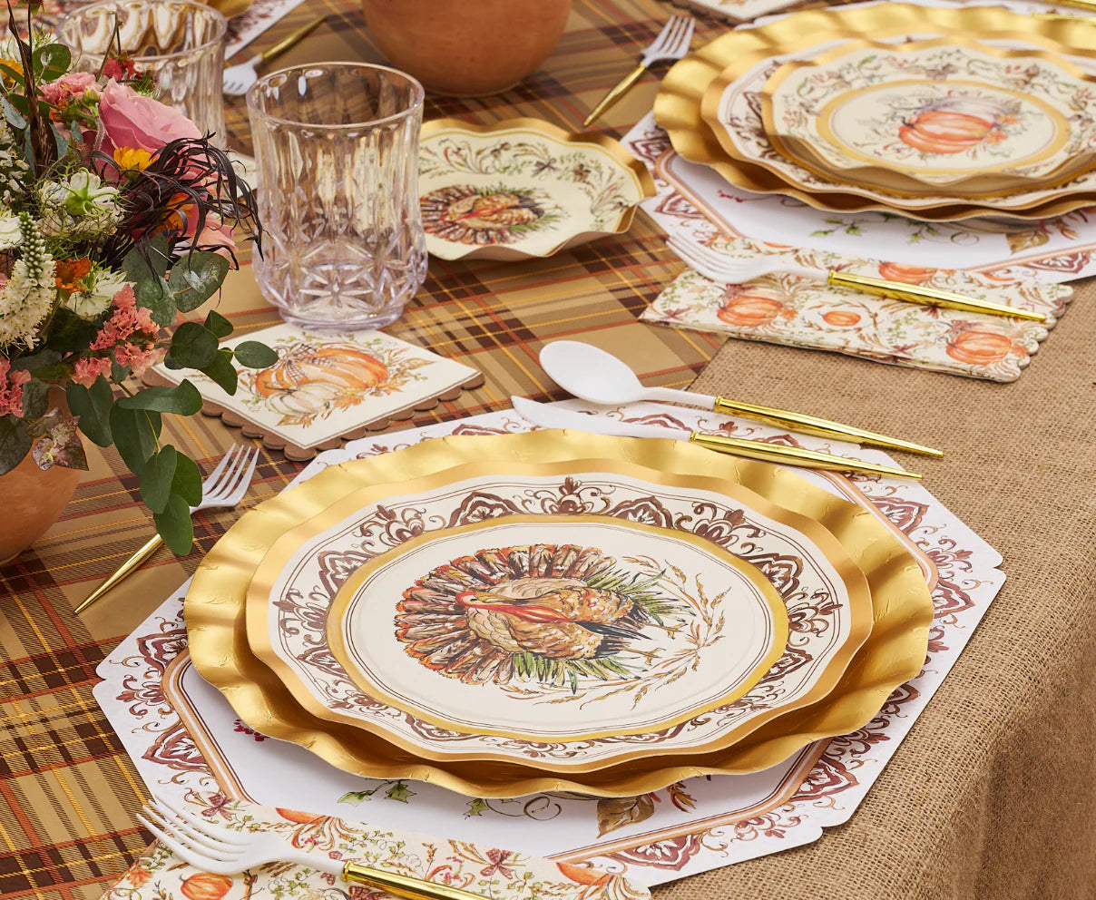 Sophistiplate - Wavy Edge Dinner Plate - Turkey & Gourds