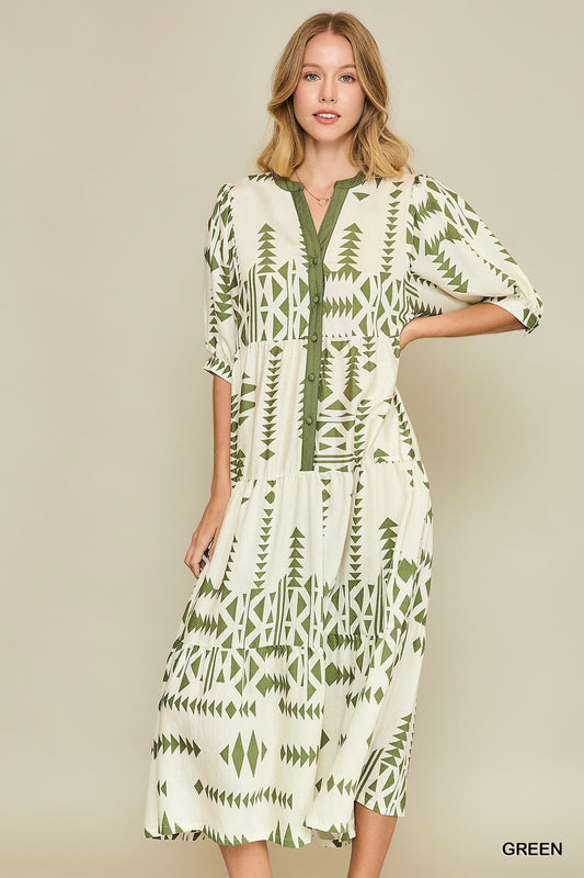 Dress - Aztec Print - Green - Findlay Rowe Designs