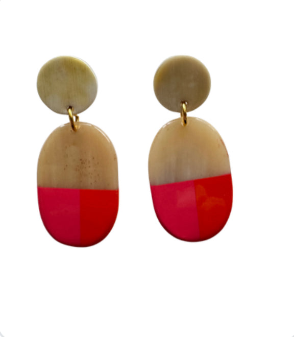 Accessory Jane - Earring - Drop Color Block - Hot Pink Orange Natural - Findlay Rowe Designs