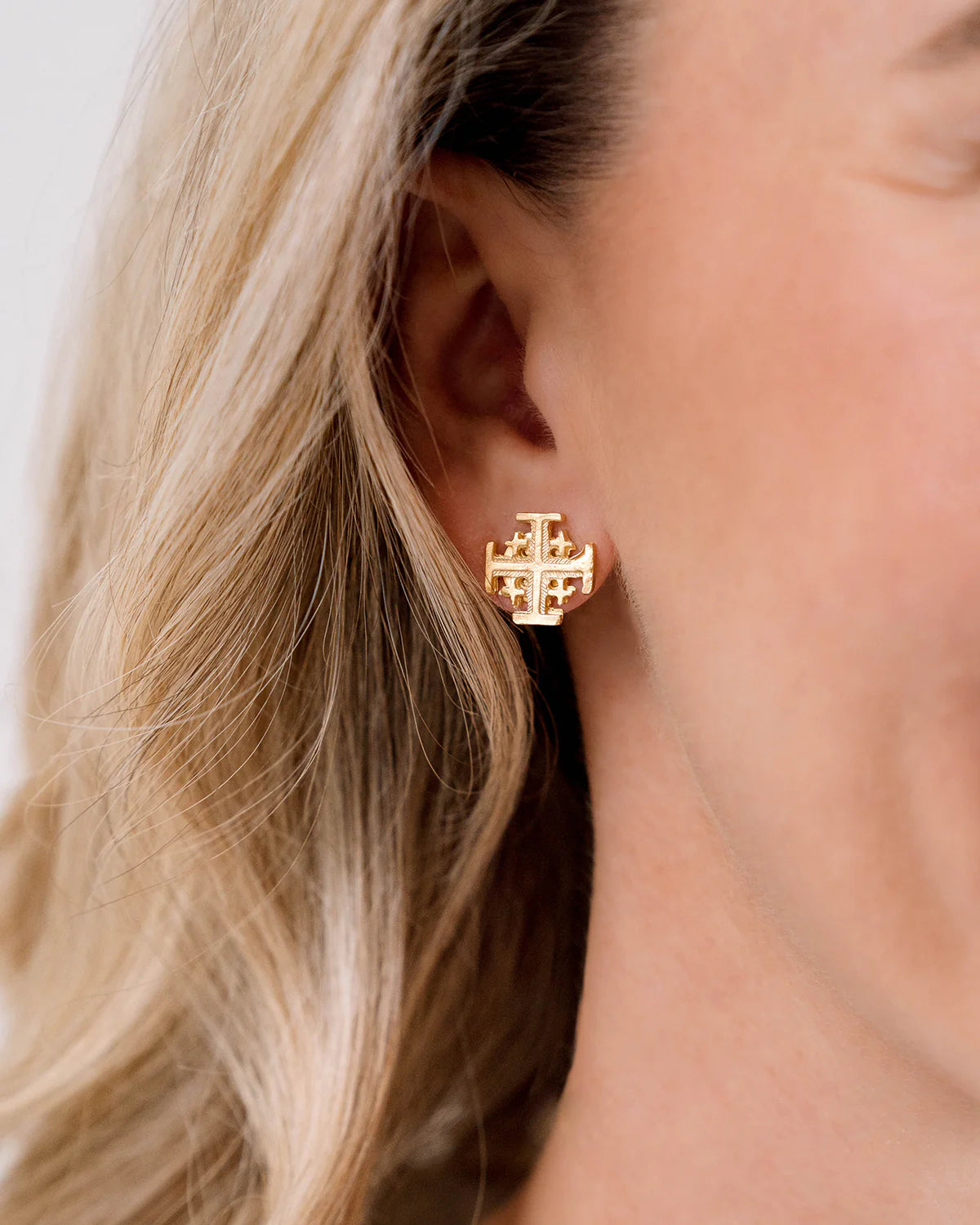 Susan Shaw - Earring - Jerusalem Cross Stud - Gold - Findlay Rowe Designs