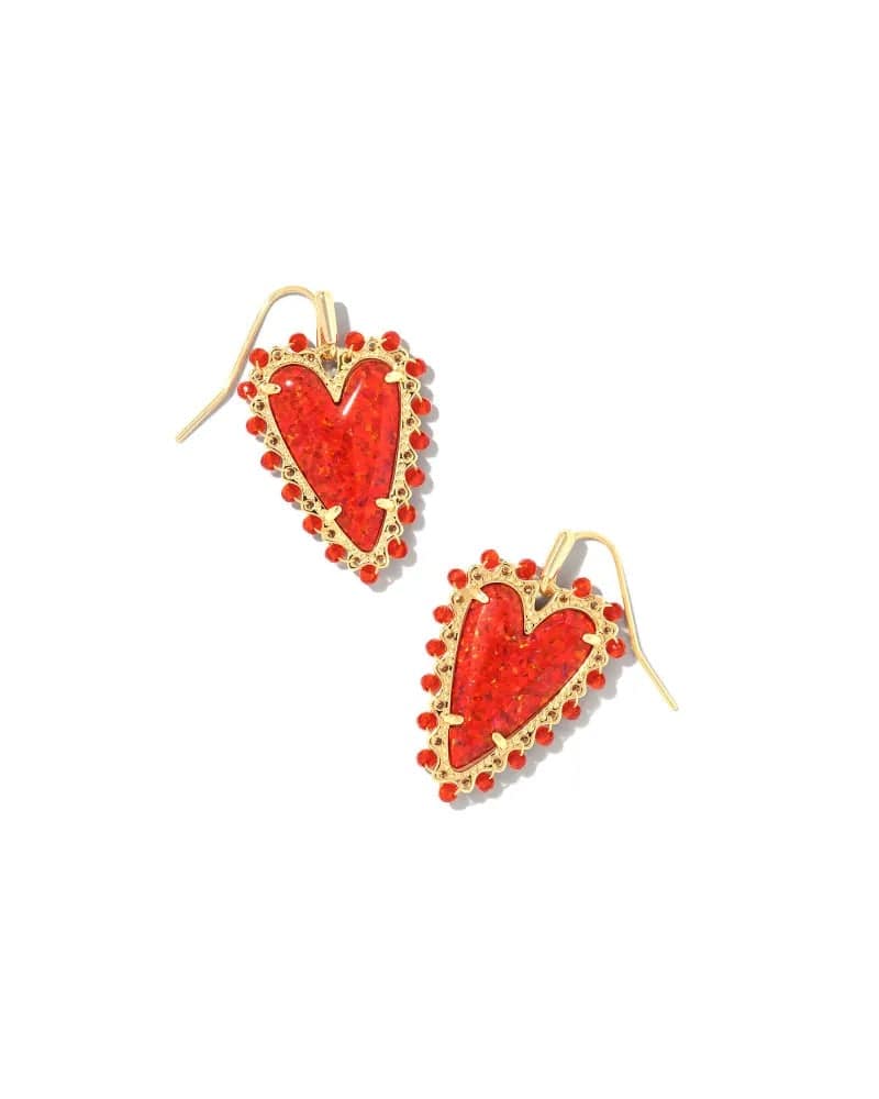 Kendra Scott - Beaded Ansley Heart Gold Drop Earrings - Red Kyocera Opal - Findlay Rowe Designs