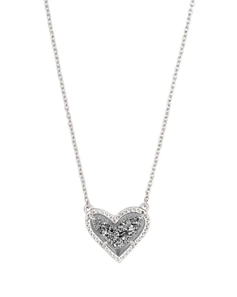 Kendra Scott - Ari Heart Silver Pendant Necklace - Platinum Drusy - Findlay Rowe Designs