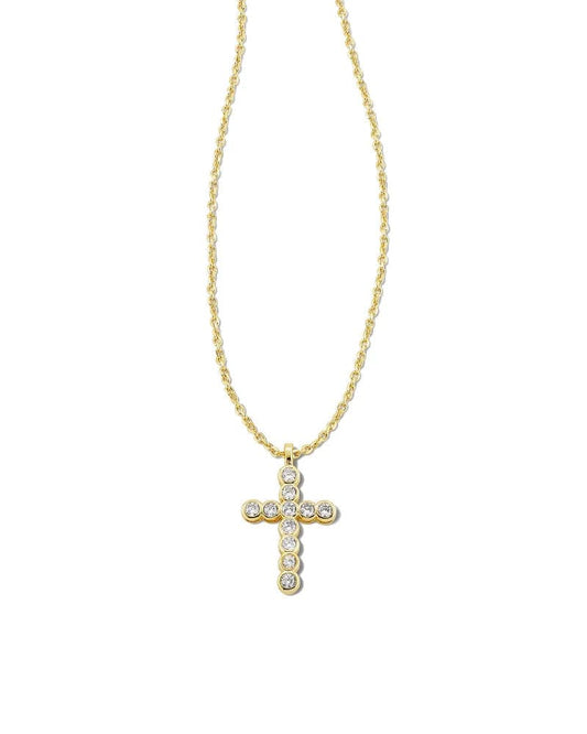 KENDRA SCOTT- CROSS GOLD PENDANT NECKLACE IN WHITE CRYSTAL - Findlay Rowe Designs