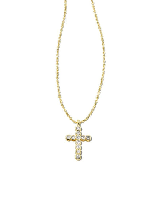 Kendra Scott - Cross Gold Pendant Necklace - White Crystal - Findlay Rowe Designs