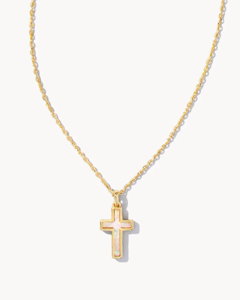 Kendra Scott - Cross Gold Pendant Necklace - White Kyocera Opal - Findlay Rowe Designs