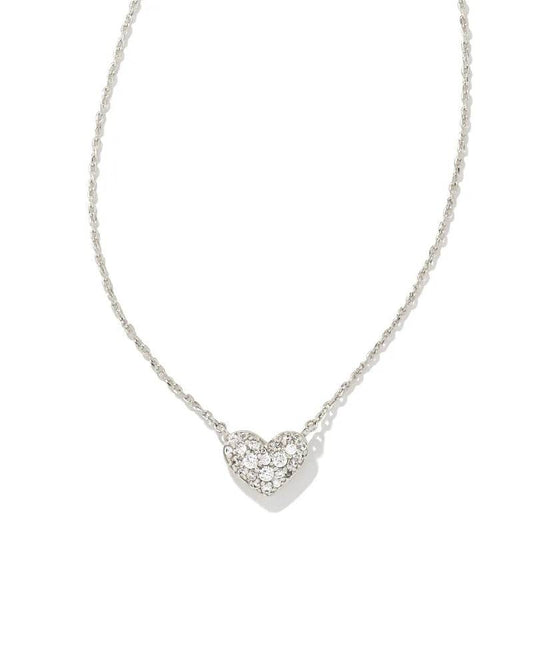 Kendra Scott - Ari Pave Crystal Heart Necklace Silver White CZ - Findlay Rowe Designs