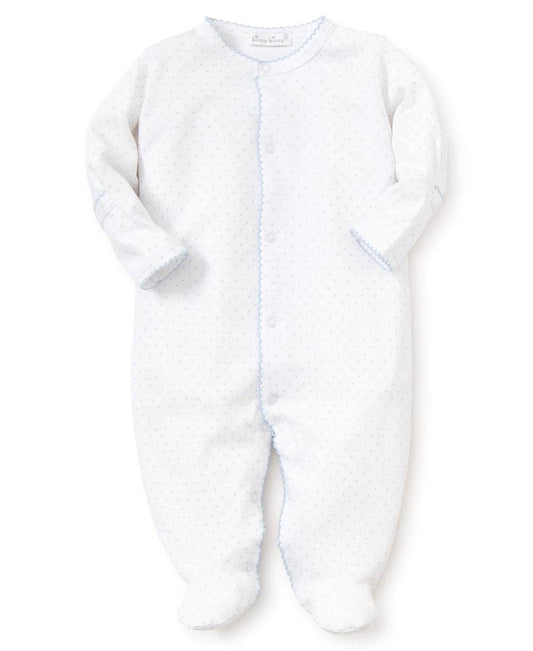 kissy kissy - White/Blue New Kissy Dots Print Footie - Findlay Rowe Designs