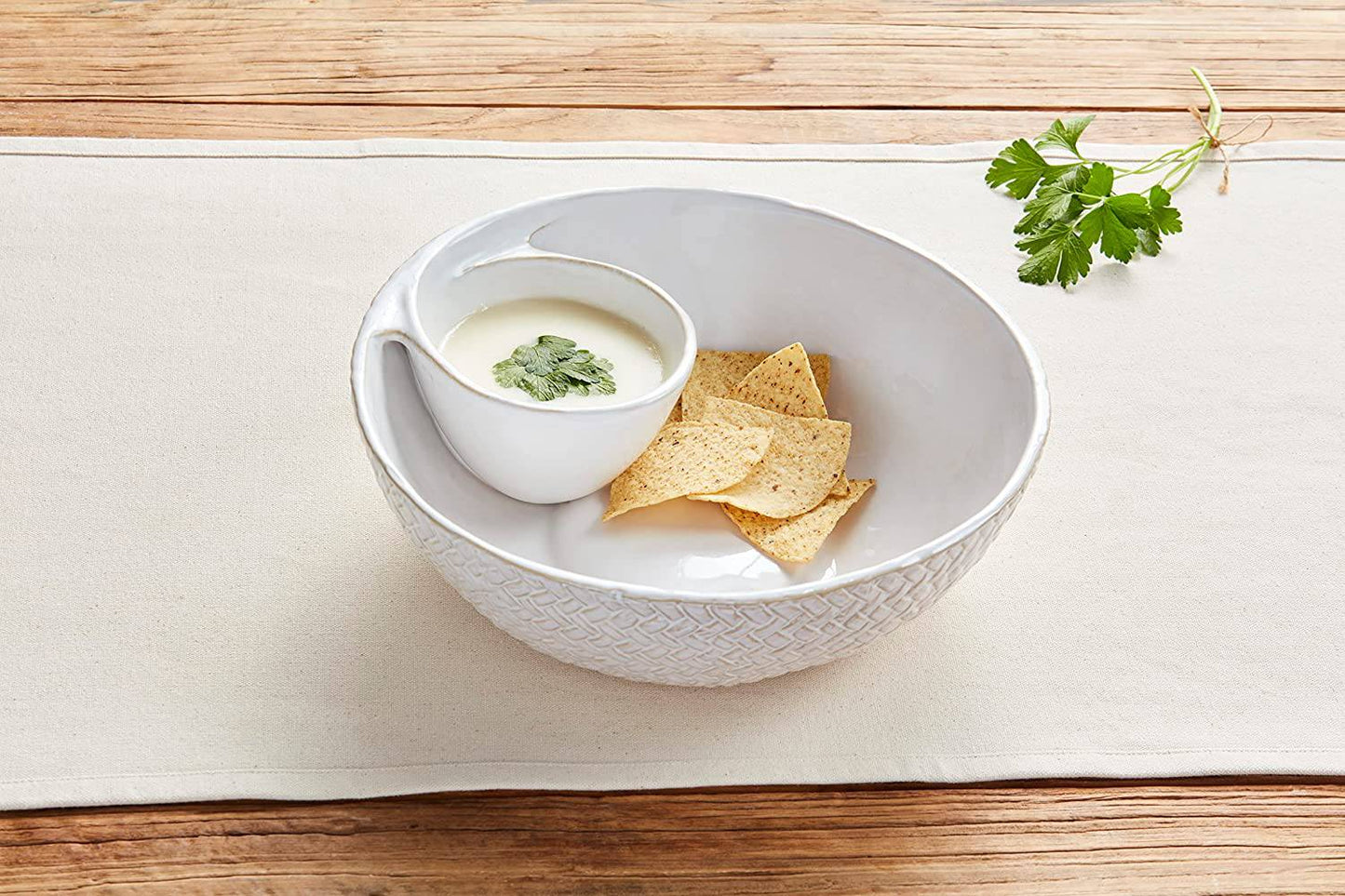 Mud Pie - Chip And Dip Bowl - Cream Stoneware - Findlay Rowe Designs
