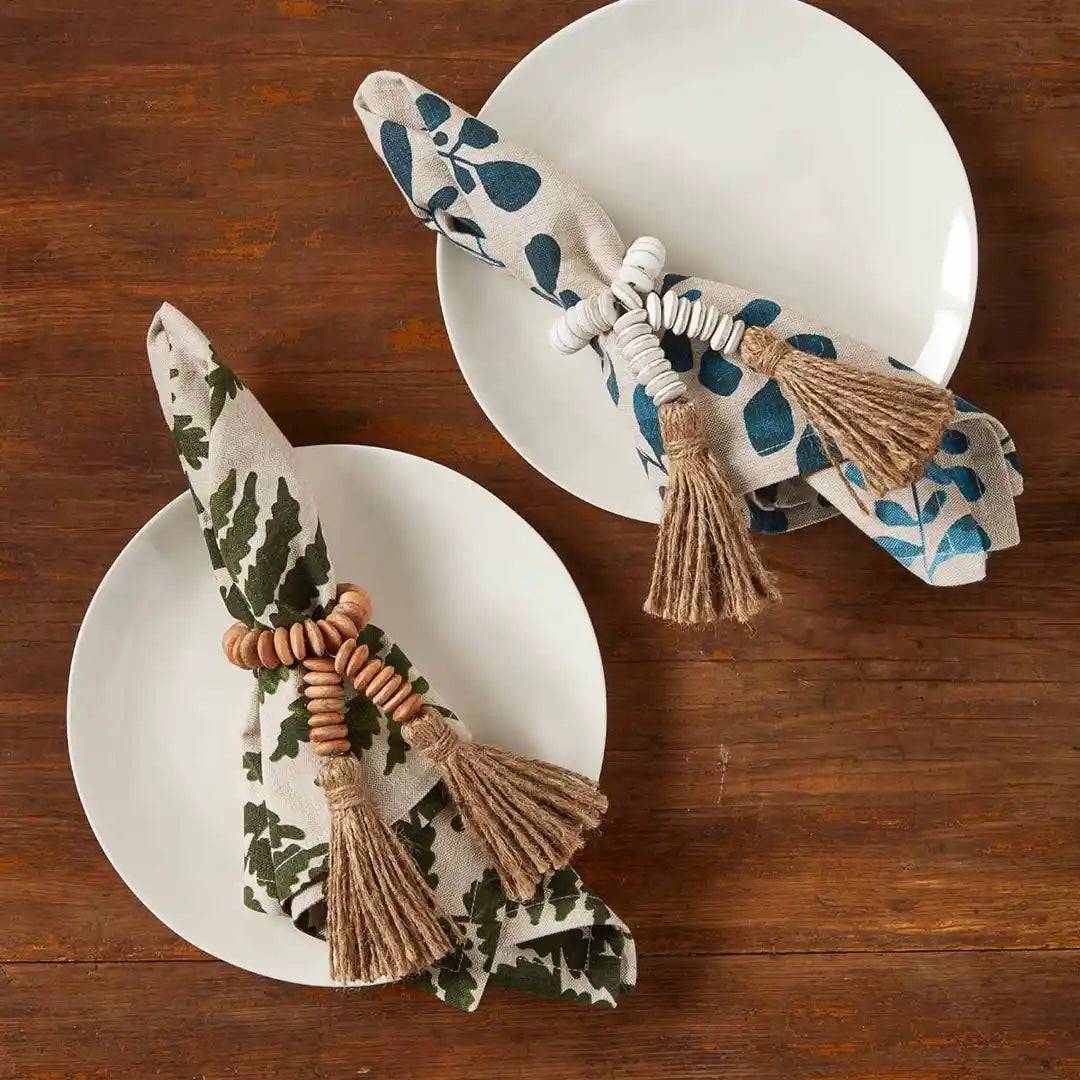 Mud Pie - Napkin Ring - White Beaded Tassel - Findlay Rowe Designs