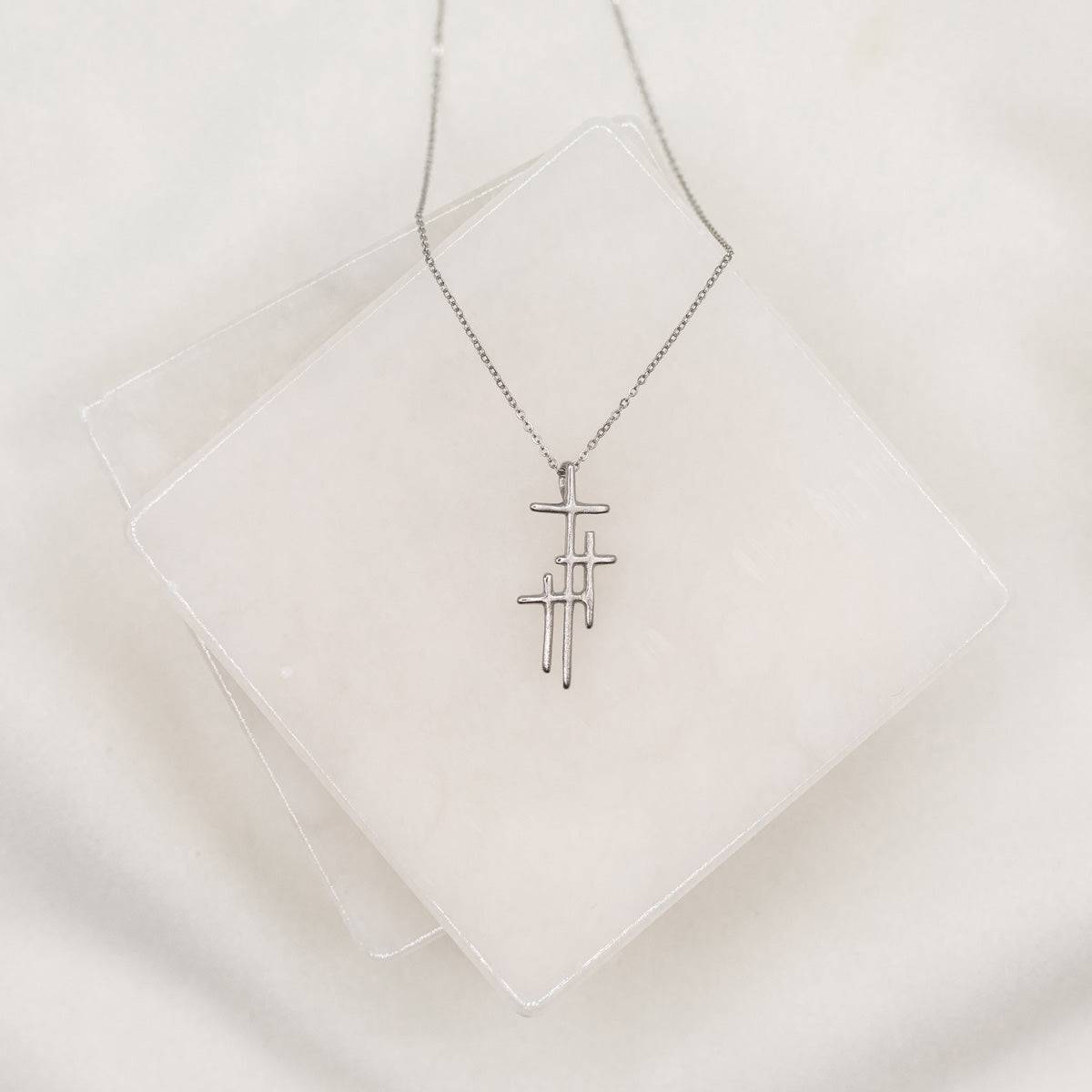 My Saint My Hero-Faithful Light Three Cross Necklace in Silver - Findlay Rowe Designs