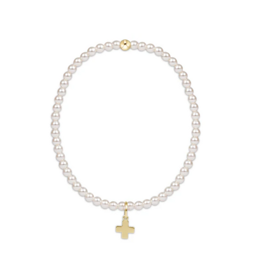 Enewton - Classic Pearl 3mm Bead Bracelet - Signature Cross - Gold - Findlay Rowe Designs
