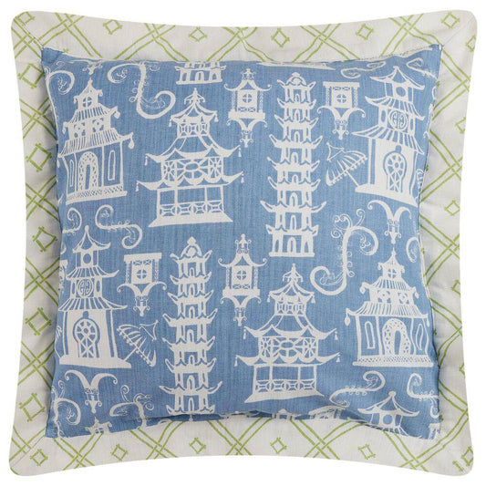 PEKING HANDICRAFTS - PAGODAS PERIWINKLE PILLOW - Findlay Rowe Designs