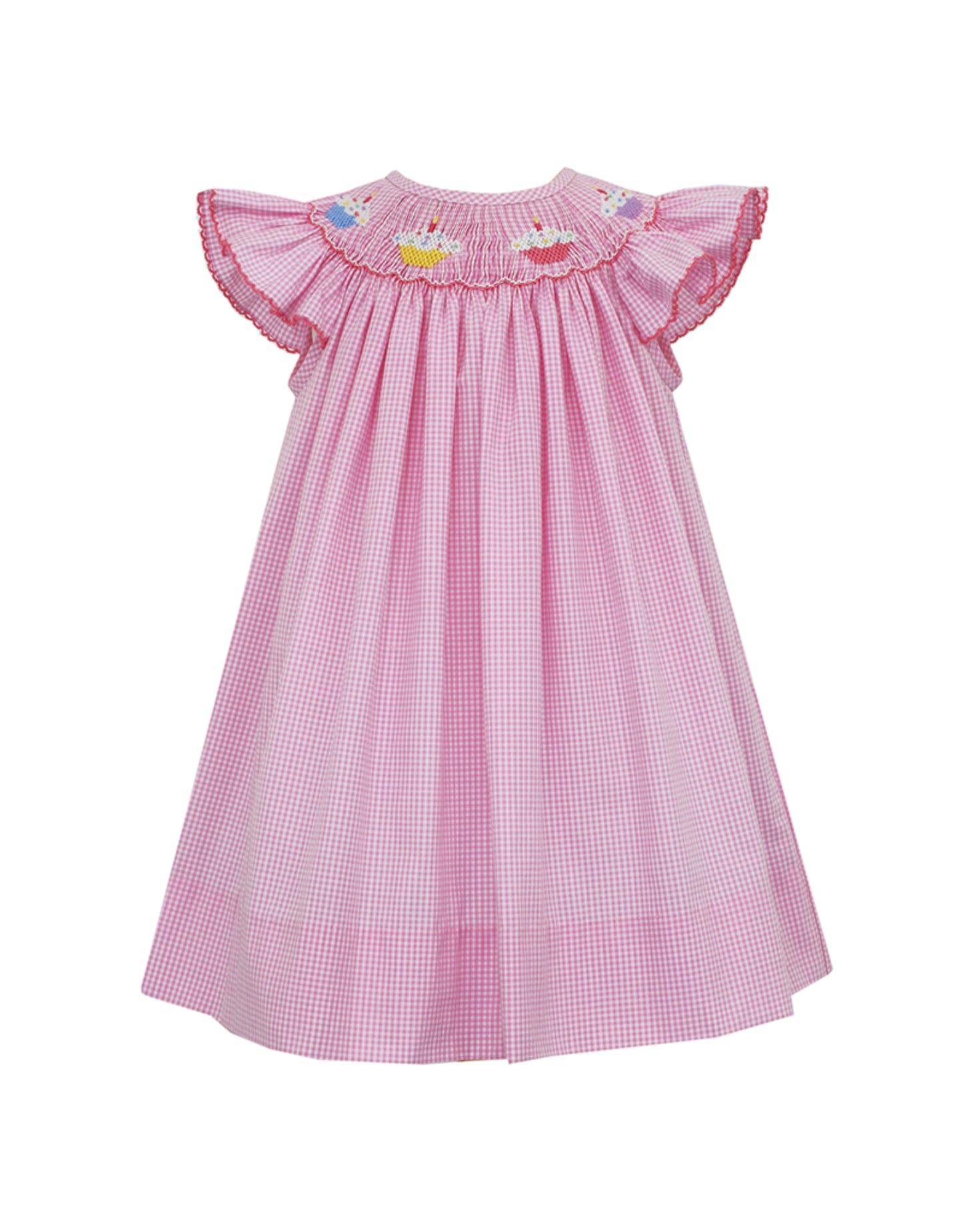 Petit Bebe - Angel Wing Bishop Smocked Dress - Cupcakes - Pink Check - Findlay Rowe Designs