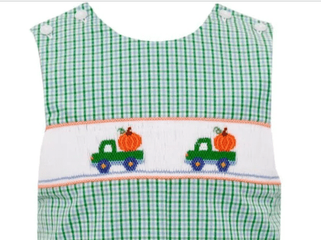 Petit Bebe- Pumpkin Long Jon Jon- Blue & Green Check - Findlay Rowe Designs