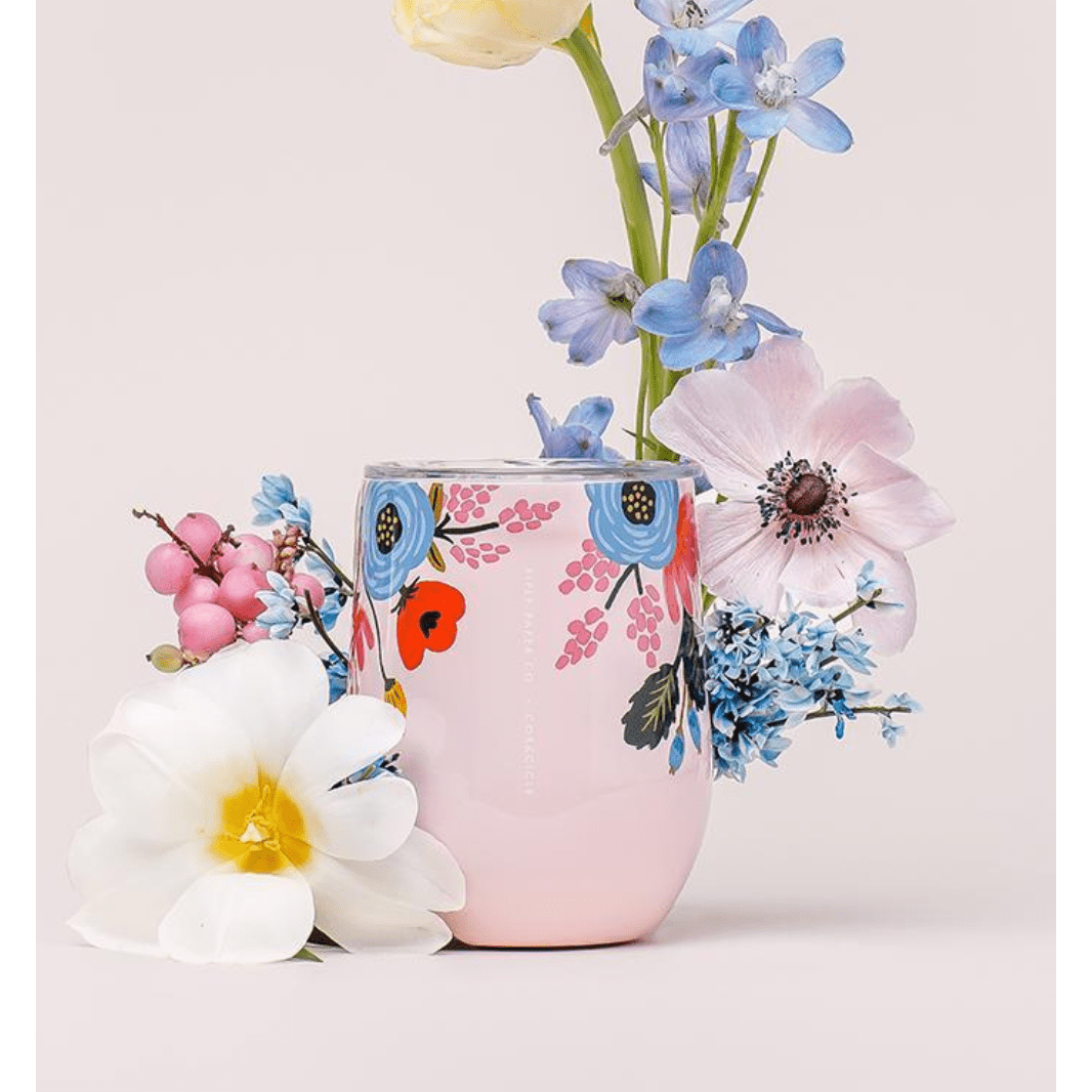 Corkcicle - Rifle Paper Co. Stemless Wine Cup LIVELY FLORAL BLUSH - Findlay Rowe Designs