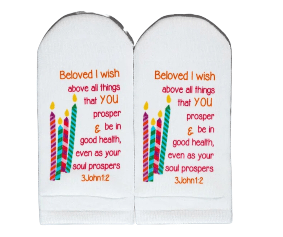 Birthday Candle Socks: 3 John 1:2 - Findlay Rowe Designs