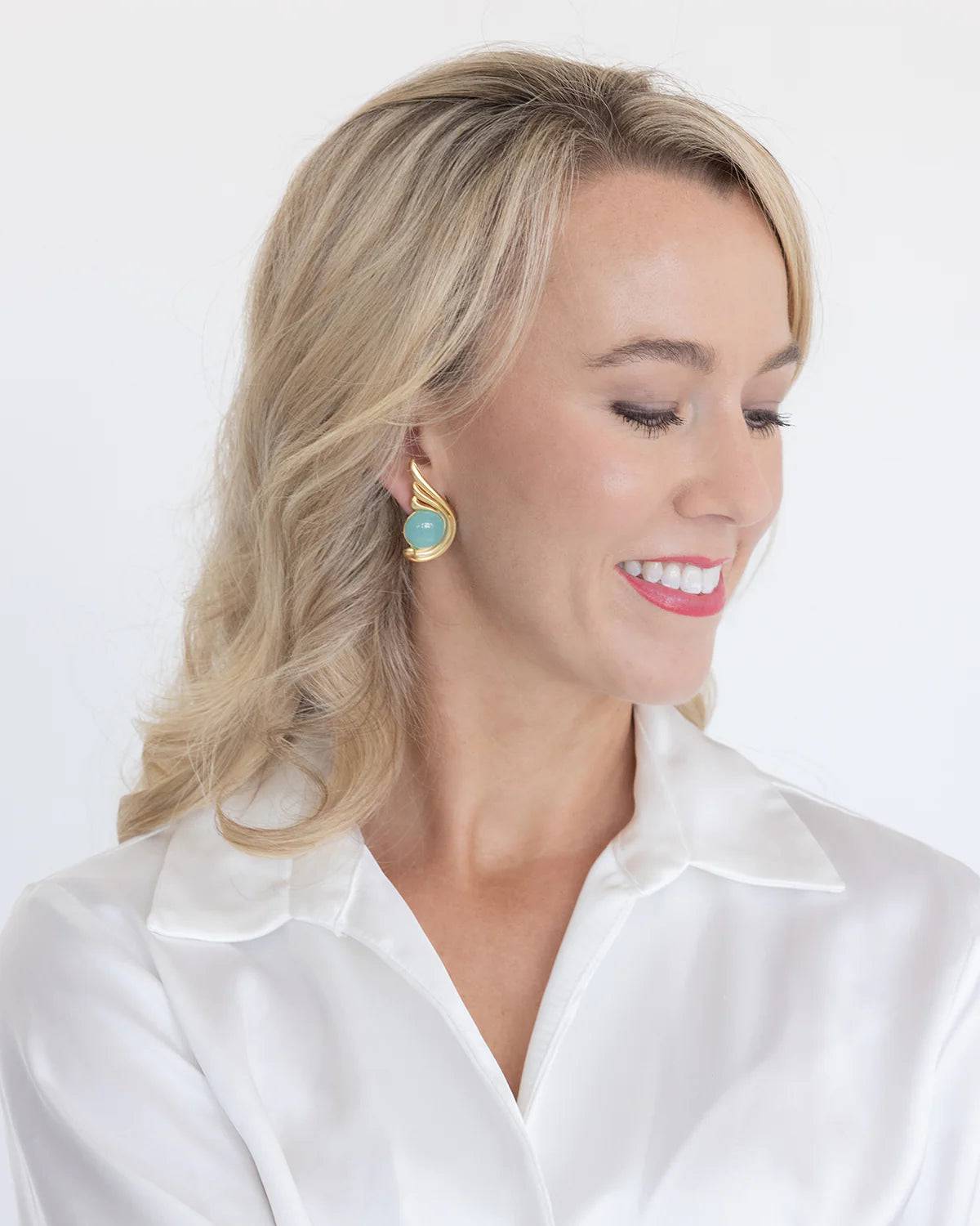 Susan Shaw - Earrings - Villa Artemis Aqua Studs - Findlay Rowe Designs