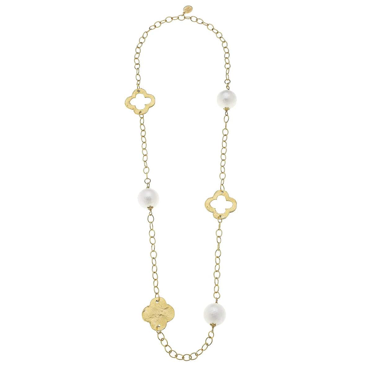 Susan Shaw - Necklace - Cotton Pearl Clover Chain - Gold - Findlay Rowe Designs