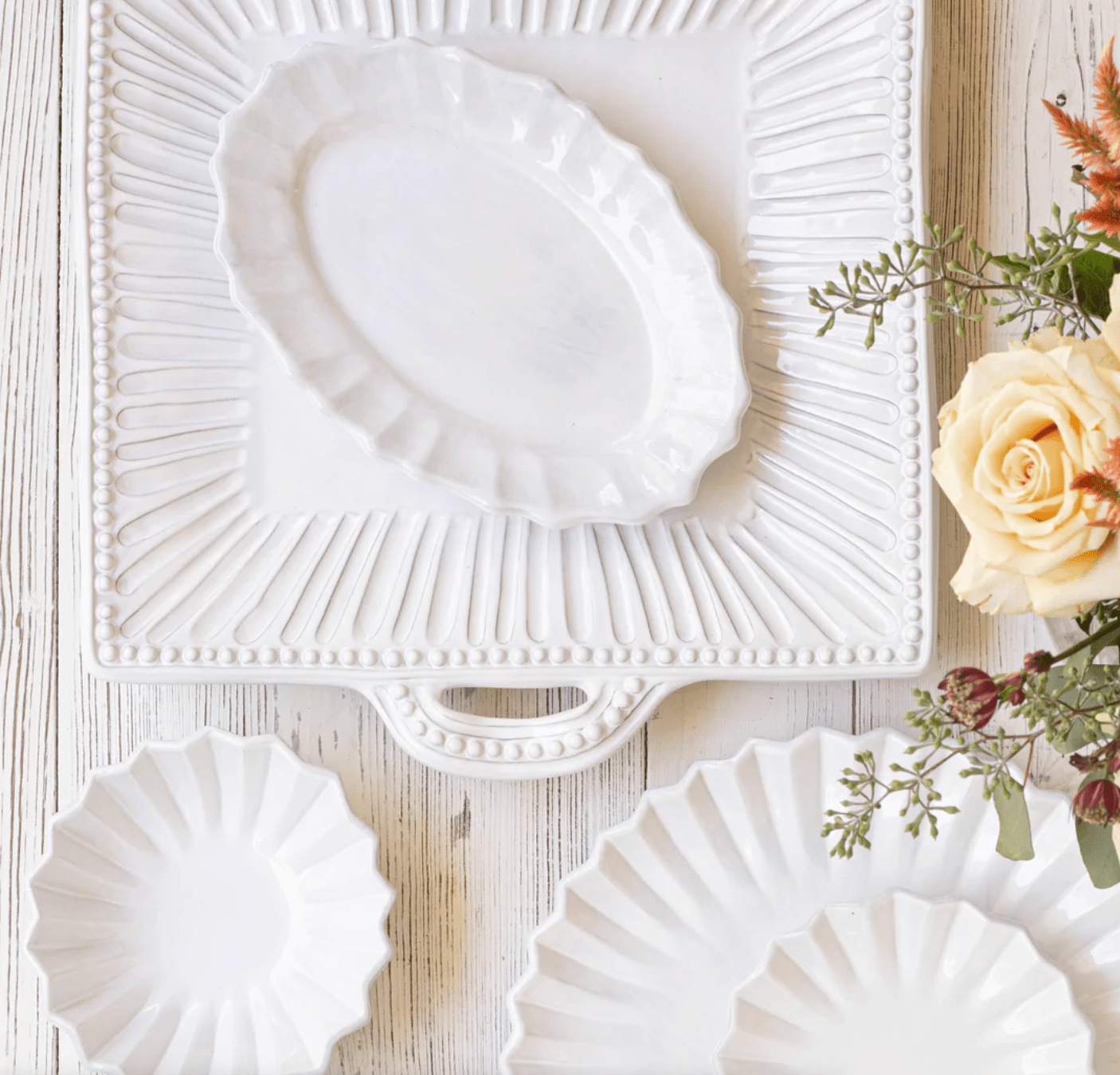 Vietri - INCANTO STONE STRIPE SQUARE HANDLED PLATTER - Findlay Rowe Designs