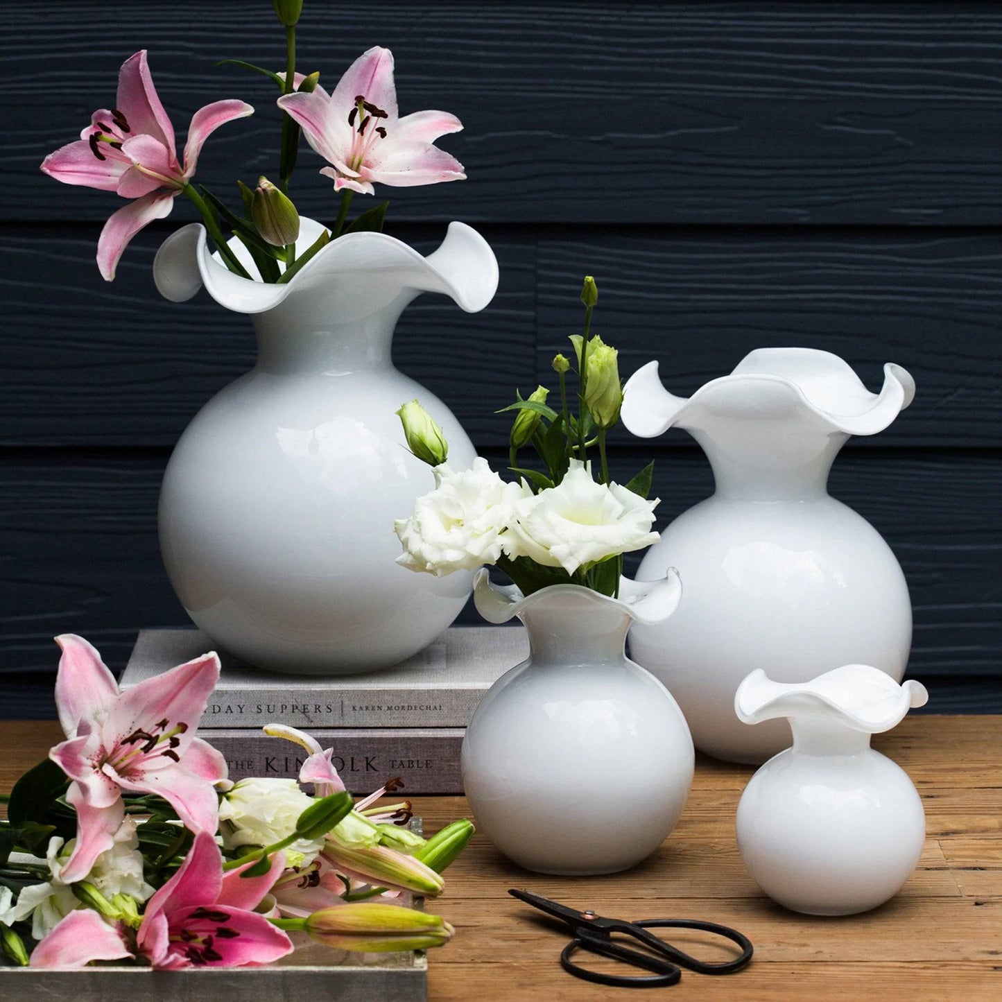 Vietri - Hibiscus Glass Medium Fluted Vase - White - Findlay Rowe Designs