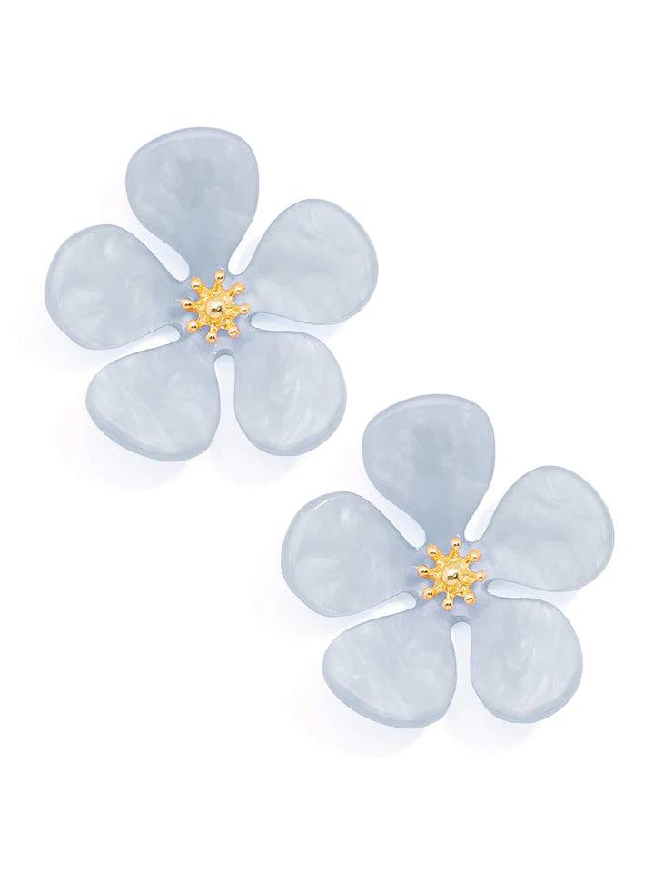 Earrings - Glistening Resin Flower Stud - Blue - Findlay Rowe Designs
