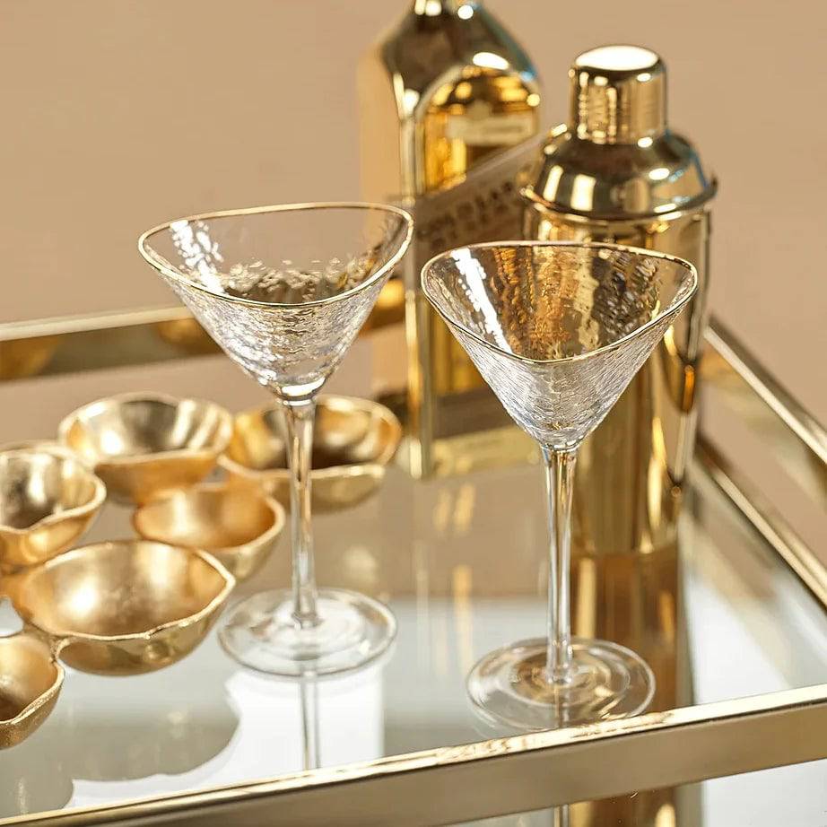 Zodax - Aperitivo Triangular Martini Glass Clear w/ Gold Rim - Findlay Rowe Designs