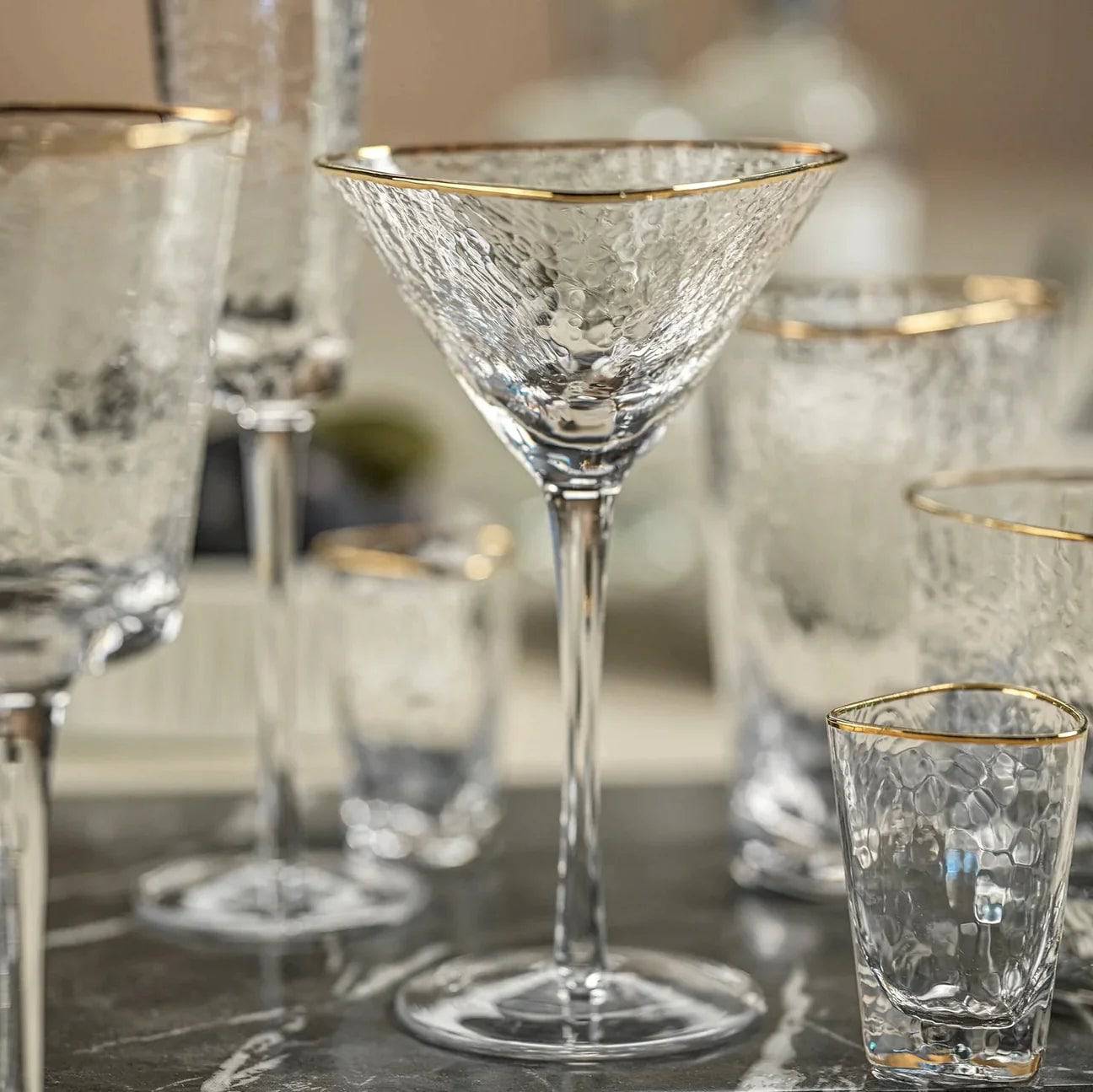 Zodax - Aperitivo Triangular Martini Glass Clear w/ Gold Rim - Findlay Rowe Designs
