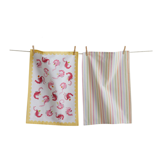 Tea Towel - Shrimp and Stripes - Set 2 - Findlay Rowe Designs