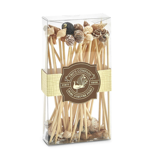 Hors D'Oeuvre Long Picks - Wood and Shell - 40ct - Findlay Rowe Designs