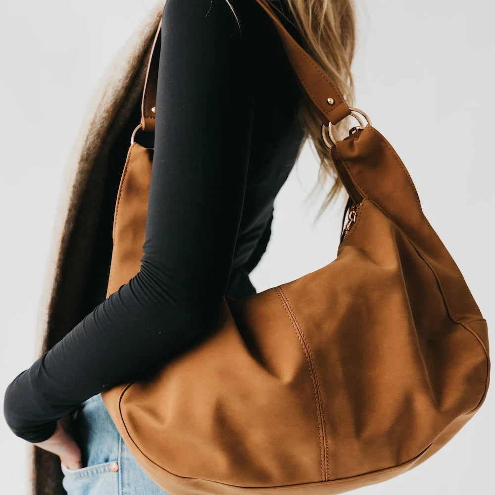 Pretty Simple Bags - Hazel Hobo Shoulder Bag with Tassel - Tan Suede - Findlay Rowe Designs