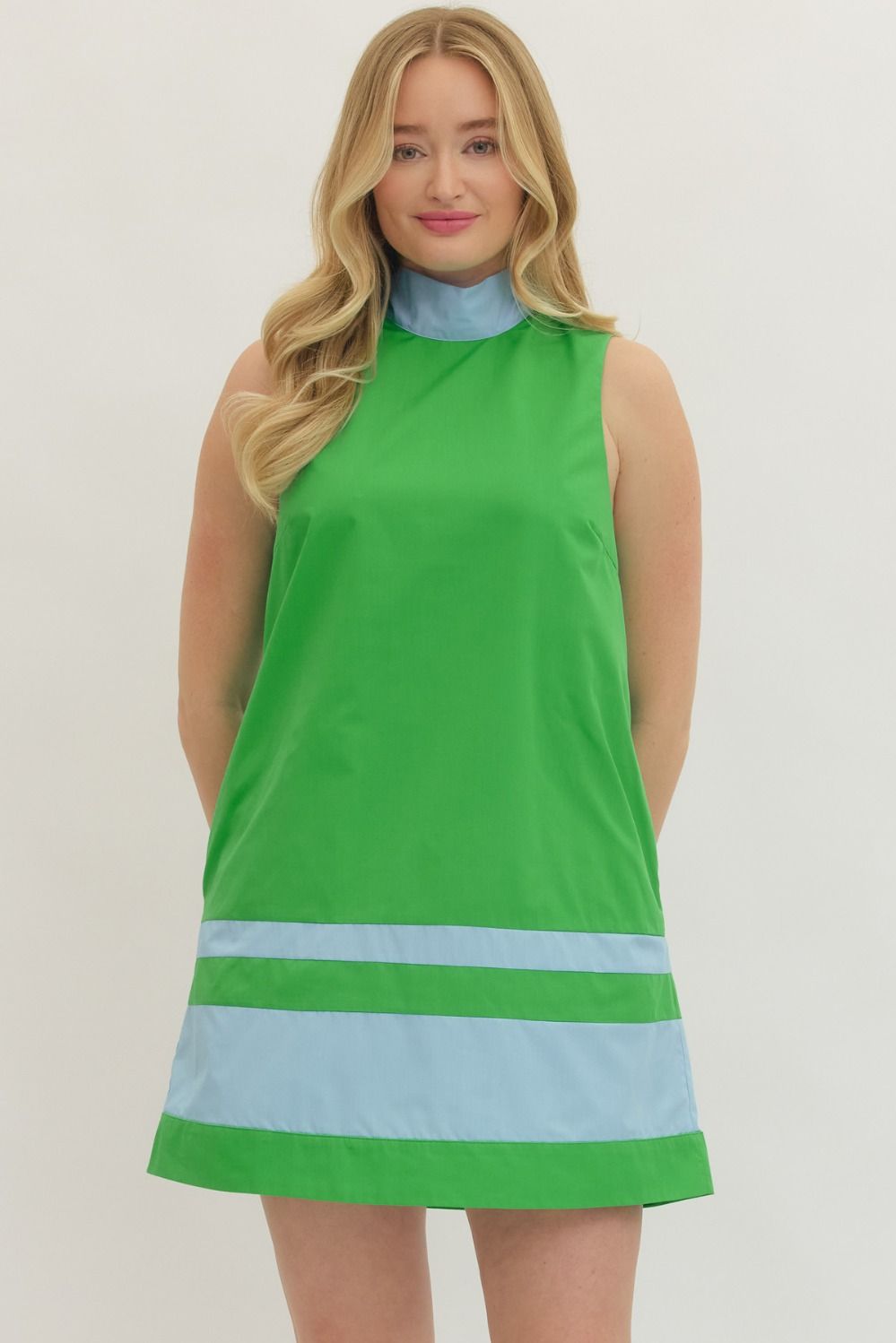 Entro - Dress - Mini - Sleeveless High Neck Bow - Green Light Blue - Findlay Rowe Designs