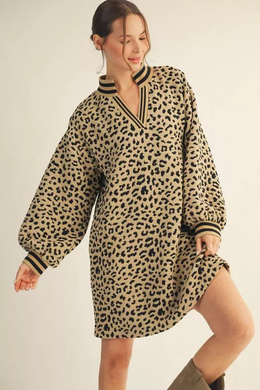 Dress- Mini Leopard Print V Neck