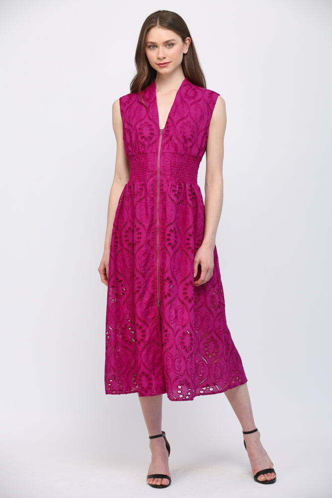 Dress - Midi - Eyelet Zip Front - Magenta - Findlay Rowe Designs