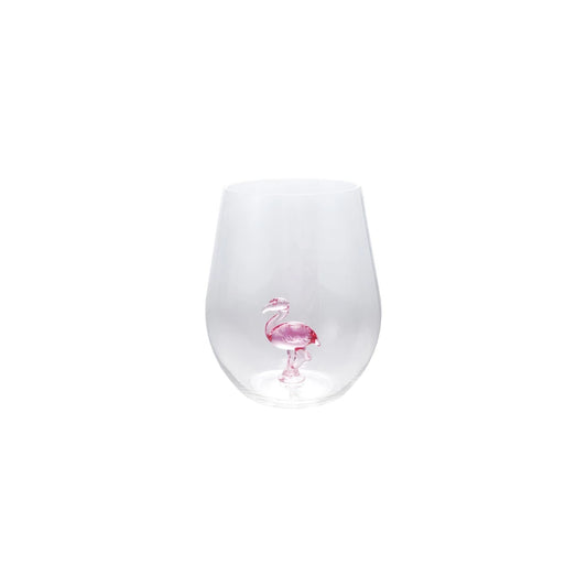 Stemless Wine Glass - Pink Flamingo
