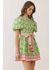 Dress - Mini Floral Puff Sleeve - Green - Findlay Rowe Designs