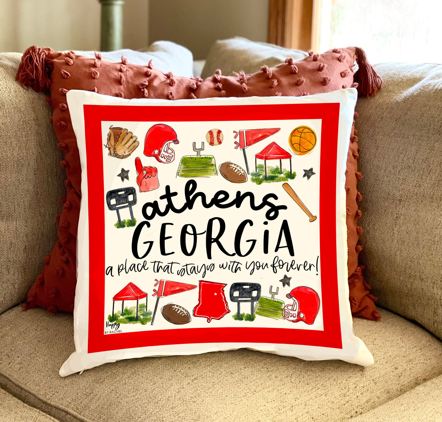 Happy by Rachel - Pillow - Multi Sport Athens Georgia - Findlay Rowe Designs
