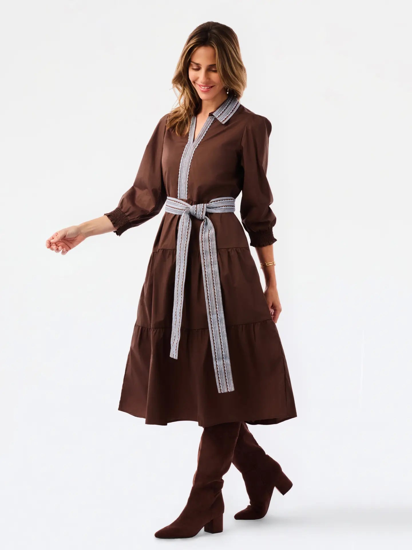Mary Square - Dress - Eleanor Aven Vines Embroidered - Espresso - Findlay Rowe Designs