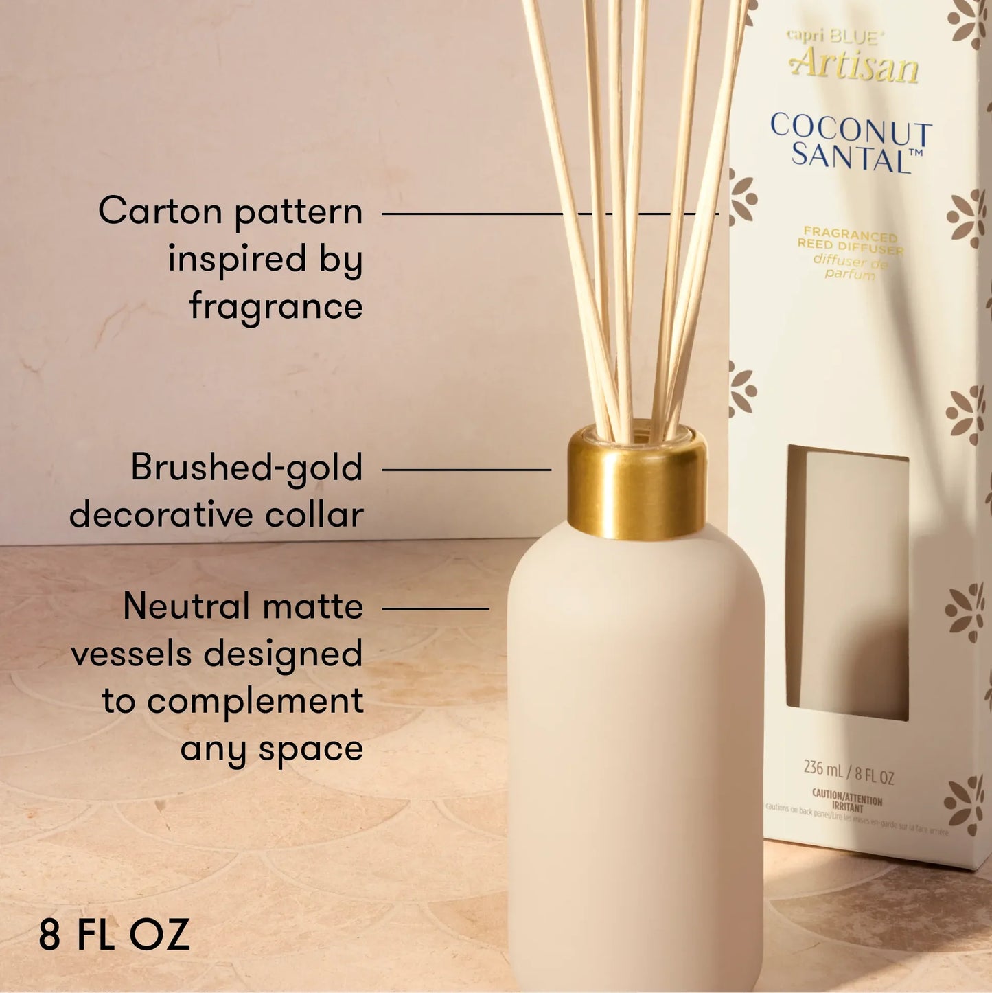 Capri Blue -  Reed Diffuser 8oz - Coconut Santal Terrazza Velluto - Findlay Rowe Designs