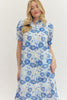 Entro - Dress - Midi Puff Sleeve - Blue White - Findlay Rowe Designs