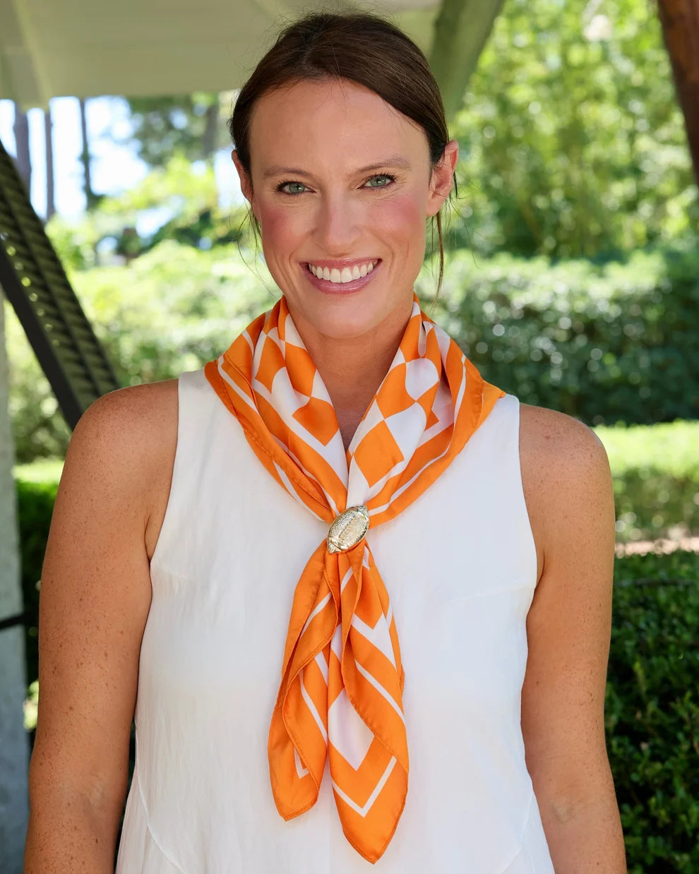 Caroline Hill - Scarf - Calloway Checked Scarf Orange White - Medium