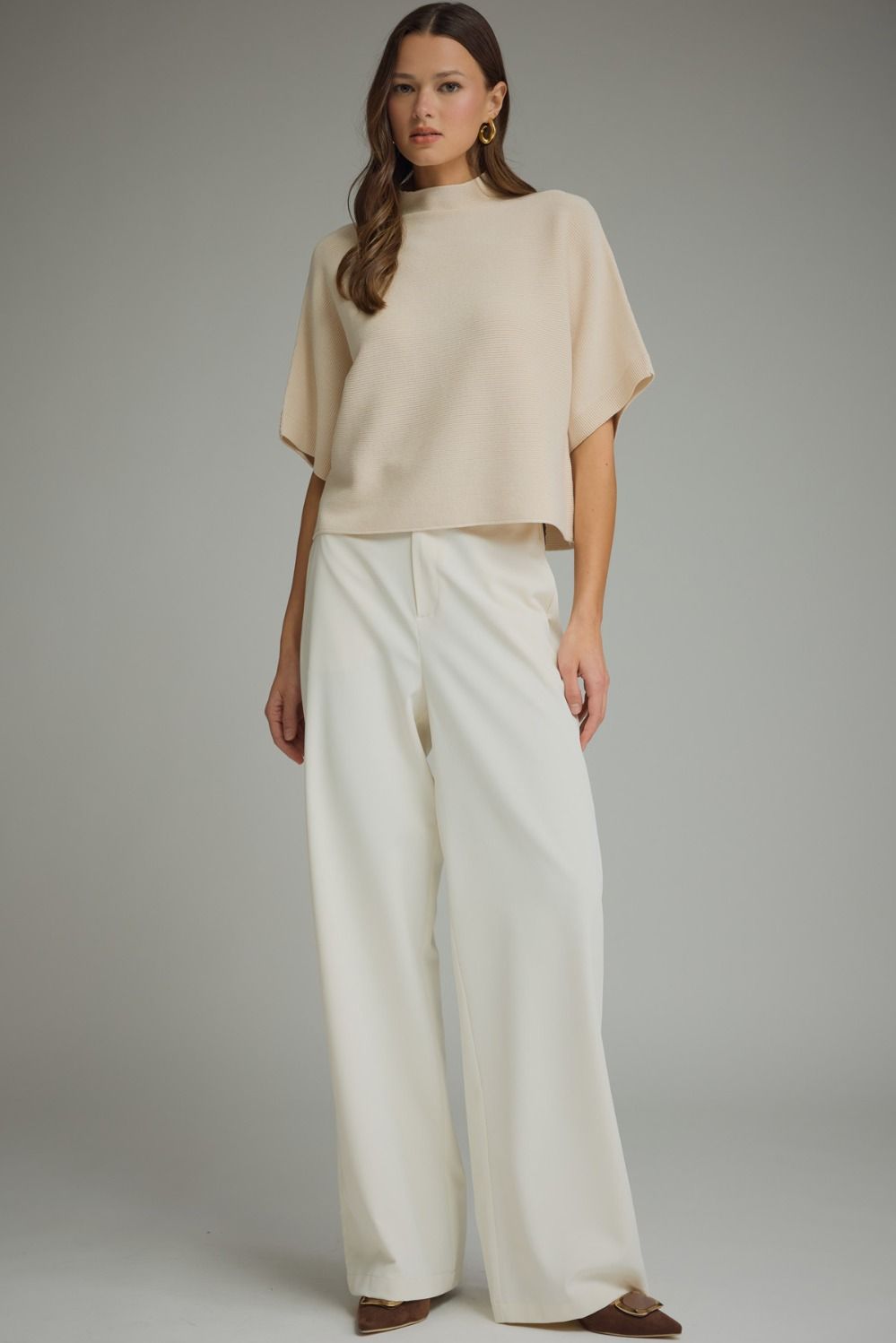 Entro - Top - Dolman Sleeve Ribbed Mock Sweater - Ecru - Findlay Rowe Designs