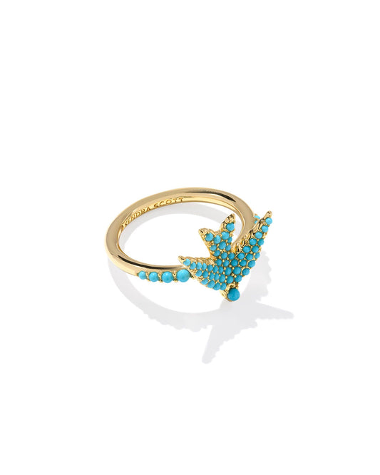 Kendra Scott - Ring - Melody Bird Gold Cocktail Ring in Teal Crystal - Size 8 - Findlay Rowe Designs