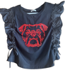 Top - Bulldog Sequin Ruffle Sleeves - Black/Red - Findlay Rowe Designs