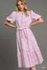 mgee - Top - Lined V-Neck Eyelet Top Flutter Sleeves - Pink