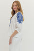 Entro - Top - V-Neck Embroidered - Off White Royal Blue - Findlay Rowe Designs