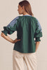 Entro - Top - V-Neck Contrast Embroidered - Green Blue - Findlay Rowe Designs