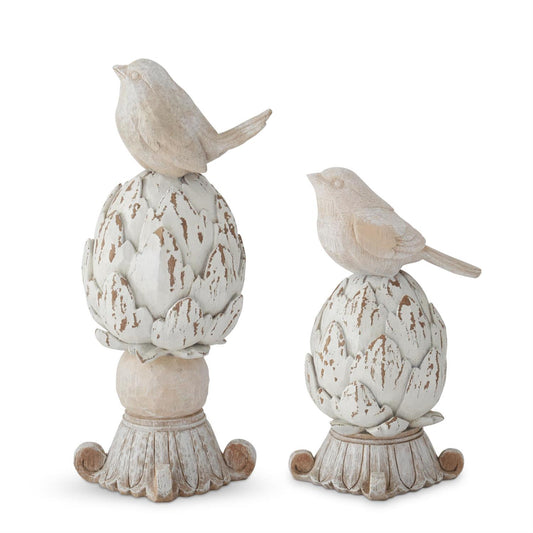 Bird Finials - Whitewashed Resin Artichoke - Findlay Rowe Designs
