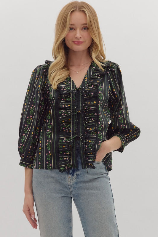 Entro - Top - Floral Ruffle 3/4 sleeve - Findlay Rowe Designs
